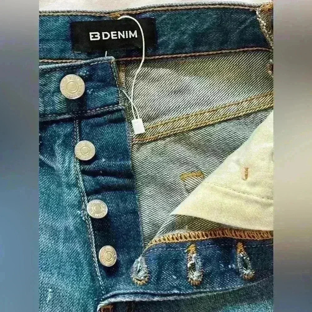 EB Denim Straight Leg Button Fly Blue Jeans - Picture 6 of 14